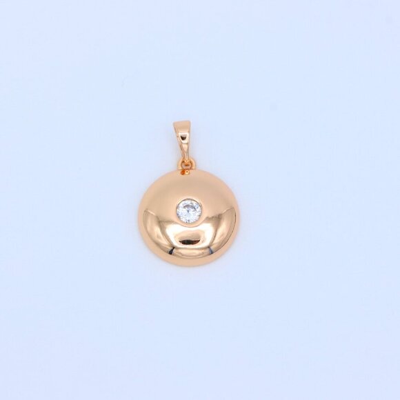 "Round Dome Rose Gold Pendant with Single CZ Center Stone, XPPT1520 - Picture 9 of 13